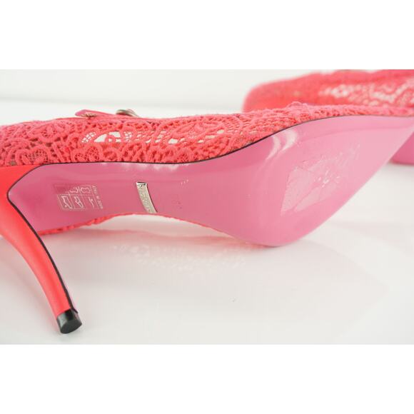 Gucci Virgina 95 Pink Lace Pointed Toe Pumps MJ Strap Size 39.5 NIB $1100 Neon - Picture 5 of 11